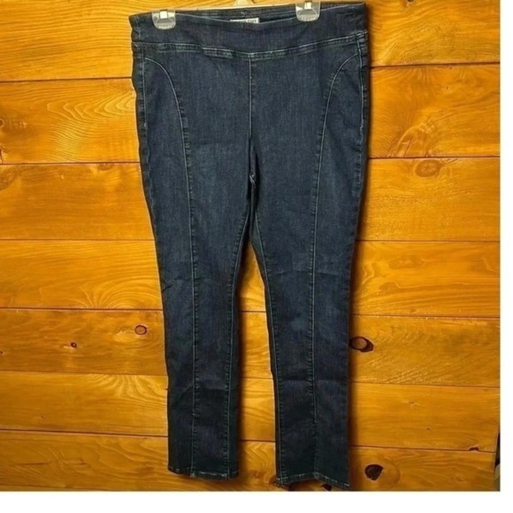 We The Free Dark Wash Pull On Seamed Denim Legging L Elastic Bodycon Boho Indigo